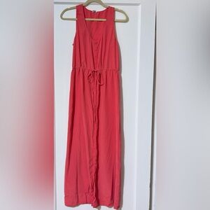 Fossil Elegant Coral Sleeveless 100% Silk Maxi Dress , Size L